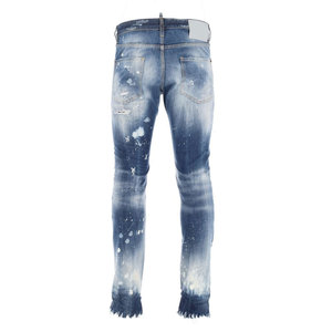 Jeans décontractés pour hommes, coupe droite, respirants, personnalisés, bleu délavé, effet vieilli, 100% coton - Product Image 6