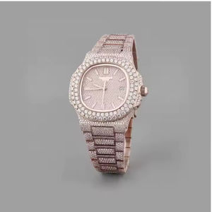 Reloj de diamantes de moissanita antiguo a la moda para mujer, tono oro rosa, acero inoxidable, estilo Hip Hop de lujo - Product Image 1