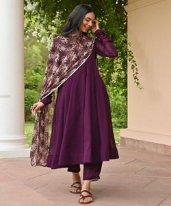 Dupatta ชุดใส่ในเทศกาลไวน์พิมพ์ลายดิจิตัลชุดลายพื้นพื้น anarkali - Product Image 4