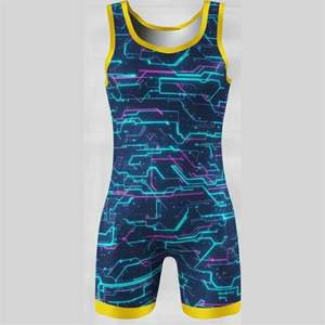 Singlet de lutte personnalisé pour hommes, haute qualité, polyester + élasthanne, sans bretelles, fermeture à pression, respirant, nouveauté - Product Image 2