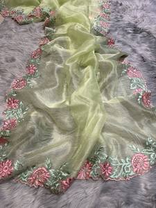 Sari de seda de Organza suave hermoso de alta calidad bordado tradicional Cutwork borde estilo paquistaní fiesta boda funciones - Product Image 5