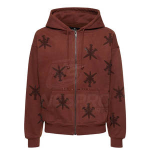 Meilleur matériel hiver décontracté fermeture éclair strass polaire poche sweats à capuche pour hommes manches longues Street Wear coton mélangé - Product Image 1