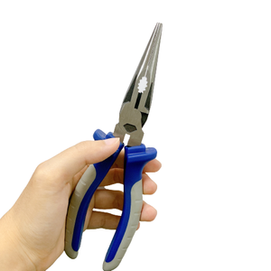 Cutting High Leverage 8" <b>Long</b> <b>Nose</b> Pliers with Serrated Jaw TPR Handles Polished SCM440 Steel - Product Image 2