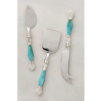 Ensemble de couteaux à fromage en acier inoxydable personnalisé avec manche en noyer |   Spatule à fromage, fourchette et épandeur |   Couverts de cuisine haut de gamme |