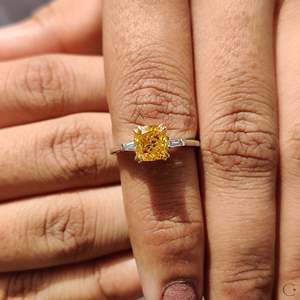 Diamond Engagement <b>Ring</b> with 3 Stones <b>Cushion</b> & Baguette Elegant <b>Wedding</b> Accessory - Product Image 2