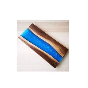 Hot Selling <b>Epoxy</b> Blue Resin Wood Serving Tray With <b>Metal</b> Handle Handmade Product Decorative Item Wooden Tray Kitchenware - Product Image 5