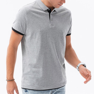 เสื้อโปโลแขนสั้นผู้ชายสำหรับฤดูร้อน OEM โลโก้ที่กำหนดเองผ้าถักสีทึบ - Product Image 5