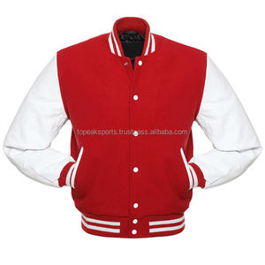 Blouson universitaire homme en laine rouge et manches en cuir blanc, modèle 2026, très tendance, 100% haute qualité, faible MOQ, vestes chauffantes d'hiver à la mode - Product Image 1