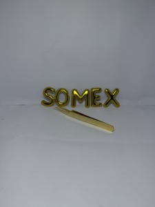 Juego de 4 pinzas para extensiones de pestañas Diamond Grip-Suministro de pestañas de acero japonés dorado - Product Image 2