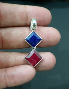 Pendentif en argent sterling de haute qualité avec lapis-lazuli et rubis naturels, bijoux de mode en argent 925 pour femmes, fabricant de bijoux - Product Image 4