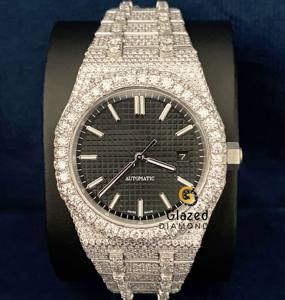 นาฬิกาข้อมือเพชรโมอิสทรงกลมหน้าปัดสีดำดูสดใสสายสแตนเลสสายคาดเอวทำจากสเตนเลสสตีล - Product Image 2