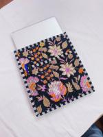 Pochette vintage matelassée en coton de 14 pouces pour MacBook, sacoche pour tablette à imprimé bloc, étui à rabat avec bouton, anti-poussière, antichoc, léger
