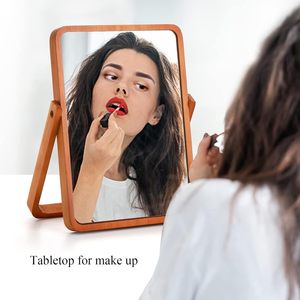 Paquete de 2 espejos de tocador con soporte de madera, rotación de 360 grados 1 espejo de maquillaje, espejo cosmético giratorio de pie rectangular de 10" - Product Image 5