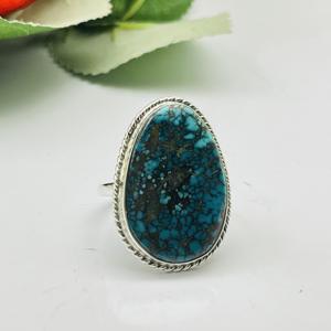 Bague Turquoise tibétaine 925 bague en argent Sterling faite à la main bague de créateur bague Turquoise NATURELLE bague de mode bague pour femme cadeau - Product Image 2