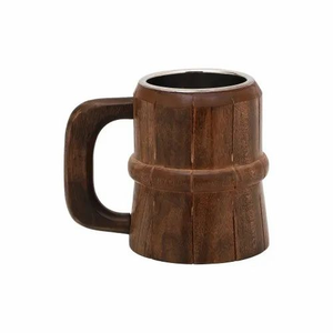 Handmade Wooden Beer Mug Eco Friendly Rustic <b>Carved</b> <b>Wood</b> Cup for Coffee Tea Unique <b>Animal</b> Themed Drinking Vessel Metal Handle - Product Image 3