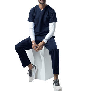 Conjunto de traje de fregado básico con ajuste relajado y bolsillo en el pecho para ropa de trabajo funcional Conjunto de traje de fregado de color personalizado - Product Image 3