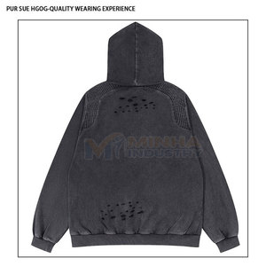 Sudadera con Capucha Bordada Desgastada para Hombre, Estilo Urbano Moderno, Sudadera Cómoda con Bordado Desgastado para Hombre - Product Image 2