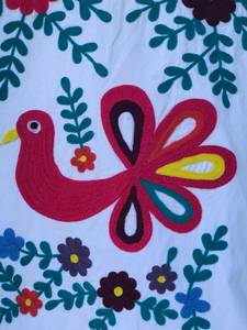 Impresionante lujoso de alta calidad bohemio Maxi cintura Natural cuello en V Floral mexicano bordado pájaros coloridos mangas de mariposa - Product Image 2