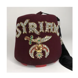 Sombrero de lana Fez de la patrulla Siria masónica Shriner's Fez uniforme de borla para hombres Sz 7-1/8 Aleppo Masonic Shriners Borgoña lana Fez Tamaño del sombrero