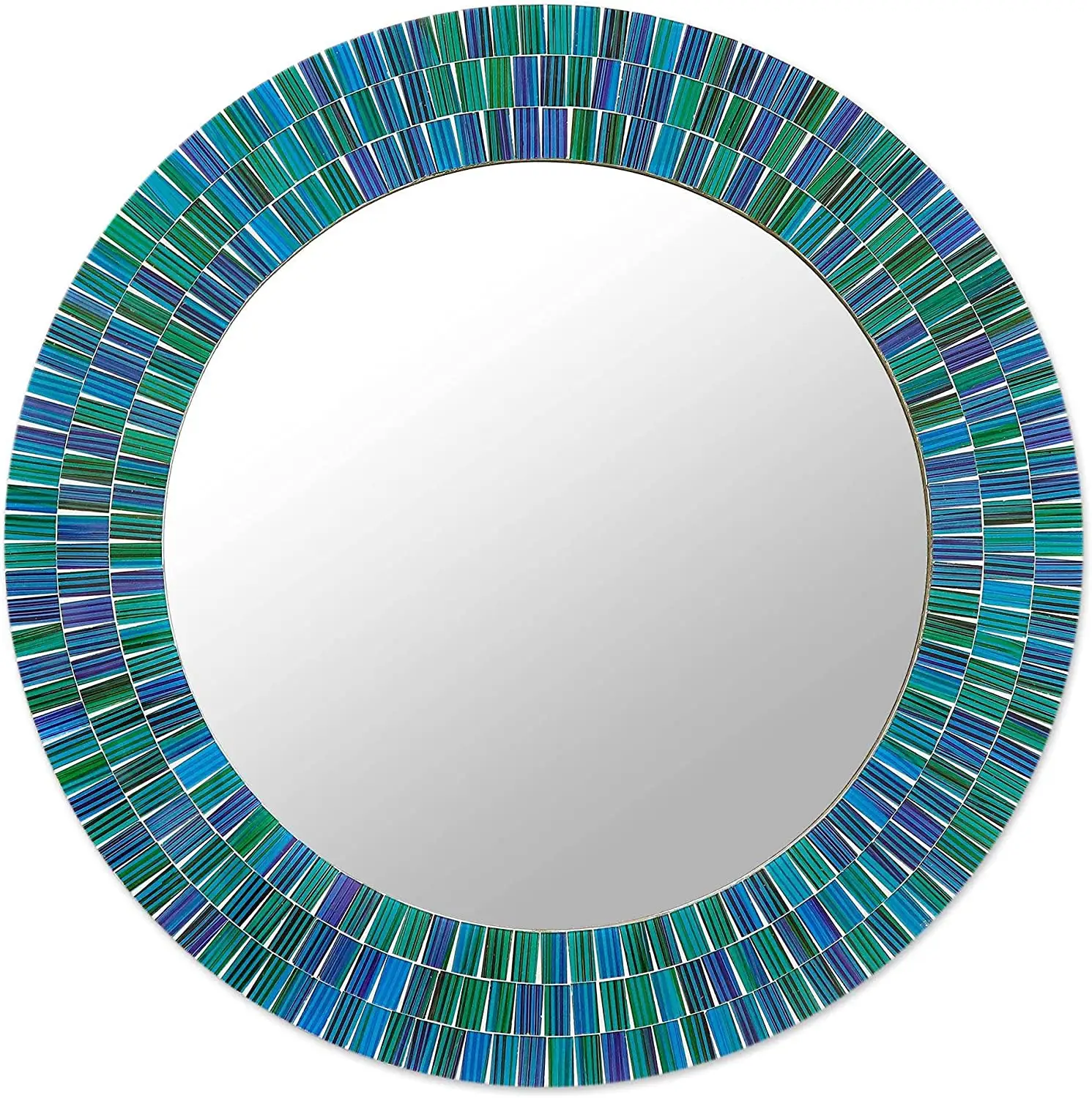 Mozaïekglas En Hout Aan De Muur Gemonteerde Spiegel Blauw Met Groene Oceaanlagen Gemaakt In India Door Adiba Home Decor