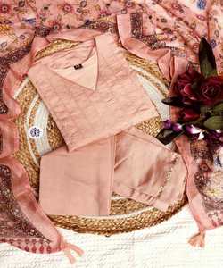 TRENDING CHANDERI BORDADO TRABAJO TOP BOTTOM CON DUPATTA DAILY WEAR PRECIO AL POR MAYOR ETHNICGARMENT KURTA SET PINK - Product Image 4