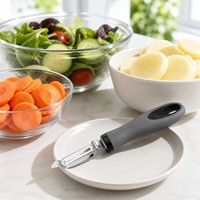 Draaibare schilmes van roestvrij staal, rechte groenteschiller, ergonomische handgreep met zachte grip, keukengereedschap voor dagelijkse voorbereiding, groothandel