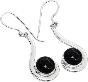 ต่างหูห้อยของผู้หญิงต่างหูพลอยโอนิกซ์สีดำธรรมชาติลดการเกิดหินคู่ทำด้วยมือเครื่องประดับ925เงินสเตอร์ลิง - Product Image 1