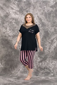 Ensemble Capri en viscose tricoté grande taille pour femme, manches courtes, imprimé, simple, doux, confortable, respirant, vêtements de nuit - Product Image 4