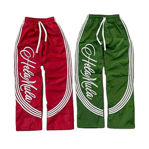 Pantalones Deportivos Unisex de Nailon con Logotipo Personalizado, Rayas Curvas, Estilo Holgado, Cortavientos, Pantalones de Chándal, Talla Grande, Pierna Ancha - Product Image 1