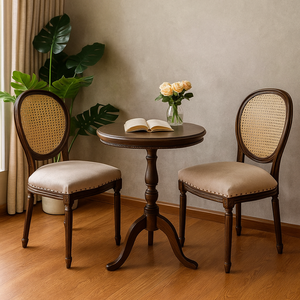 Haute qualité noyer rotin dos Louis chaise confortable coussin siège en bois massif Table basse ensemble meubles de maison décoratifs - Product Image 1