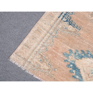 Vintage Small Moroccan Rug 3.3x3.9 ft Blue <b>Brown</b> Patchwork <b>Wool</b> with Latex Backing Eco-Friendly Home Rug - Product Image 5