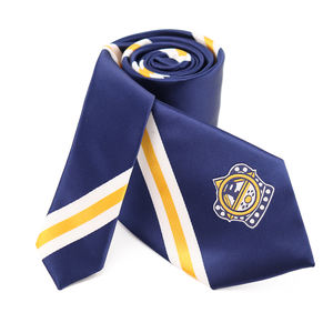 Corbata de Microfibra a Rayas Azules y Amarillas para Oficina, con Logotipo Corporativo Jacquard y Corbatín a Juego - Product Image 2