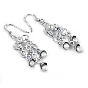 "Vintage 925 Sterling <b>Silver</b> Drop <b>Earrings</b> with Freshwater <b>Pearl</b> Flowers" - Product Image 3