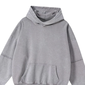 เสื้อฮู้ดผู้ชายโอเวอร์ไซส์โอเวอร์ไซส์ผ้าคอตตอนผ้าฟลีซเปิดไหล่เสื้อสเวตเชิ้ตลำลองทรงหลวม - Product Image 6