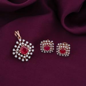 Best Quality VVS1 Moissanite Diamond Pendant Necklace Set with Square Cut <b>Red</b> Stone Hypoallergenic for Women Wedding & Party Use - Product Image 1