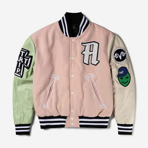 Veste universitaire en cuir vintage OEM/ODM pour hommes avec broderie en chenille de laine Baseball Letterman Design Blank Winter Sleeve - Product Image 1