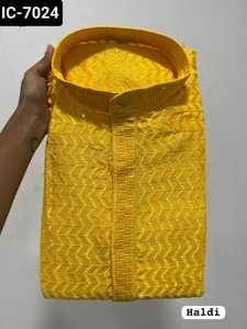 Most Beautiful <b>Men's</b> Traditional Wear Kurta with Embroidery and <b>Sequins</b> Work Both Side Pocket Kurtia with Raymond Cotton Pyjama - Product Image 2