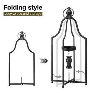 Foldable <b>Black</b> Metal <b>Lantern</b> Ideal For Indoor Outdoor Home Decor Portable Tabletop Display Garden Patio Weddings And Events - Product Image 5