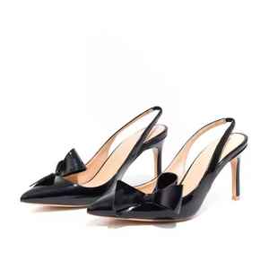 Slingbacks accentués avec nœud avec talon aiguille de 9cm, boîte à orteils Vibram en PU et design tendance - Product Image 1