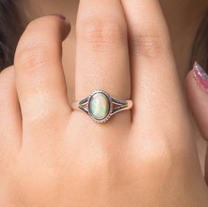 Superb Natural Ethiopian <b>Opal</b> Oval Bezel Setting Solid 925 Sterling <b>Silver</b> <b>Ring</b> For Women Fine Daily Wear Eternity Vermeil <b>Ring</b> - Product Image 2