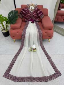 Hermoso Sari de diseñador de seda con hilo y secuencia de trabajo para ocasiones de fiesta - Product Image 2