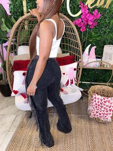 Leggings évasés taille haute pour femmes en gros, franges latérales, effet délavé, stretch, slim, franges, évacuation de l'humidité - Product Image 6