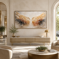 Art mural peint à la main, ailes d'ange dorées, toile texturée, décoration panoramique de luxe pour salon, chambre à coucher, hôtel
