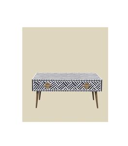 Table basse à tiroirs en os incrusté, meuble artisanal, design en bois, rangement décoratif de luxe pour salon - Product Image 2