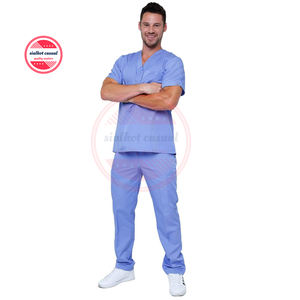 Uniformes de gommage d'hôpital pour hommes | Uniforme médical en coton Polyester pour infirmières ensemble de 2 pièces Logo personnalisé - Product Image 1