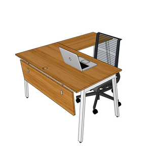 BFATB009-AtonBamboo 140x150cm L-Shaped Gaming <b>Desk</b> with <b>Foldable</b> Iron Legs Wooden Material Adjustable and Drawer Features - Product Image 2