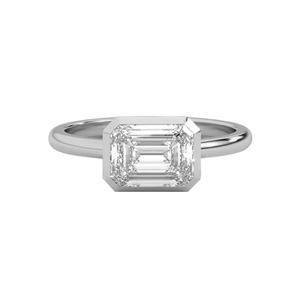 Bague en or massif 14K avec émeraude et diamant de laboratoire taille taille ouverte F-VS2, sertie clos, design signature, style fiançailles - Product Image 2
