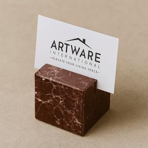 Porte-cartes et billets en marbre bicolore, présentoir rond en pierre de Lavento marron beige pour événements d'affaires, table de bureau - Product Image 3