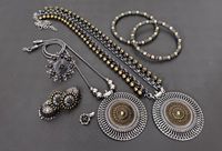 Ensemble de collier double ton de qualité supérieure avec pendentif chaîne assorti, Jhumkas, bague, nez et bracelets parfaits pour les festivals
