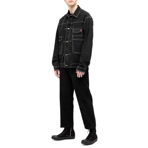 Veste en jean personnalisée Flyingkick Enterprises bleu délavé 2025 avec surpiqûres contrastées pour homme, lavage vintage noir, style urbain, hiver - Product Image 3